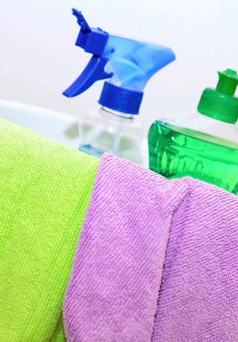 Cleaning sprays and microfiber cloths