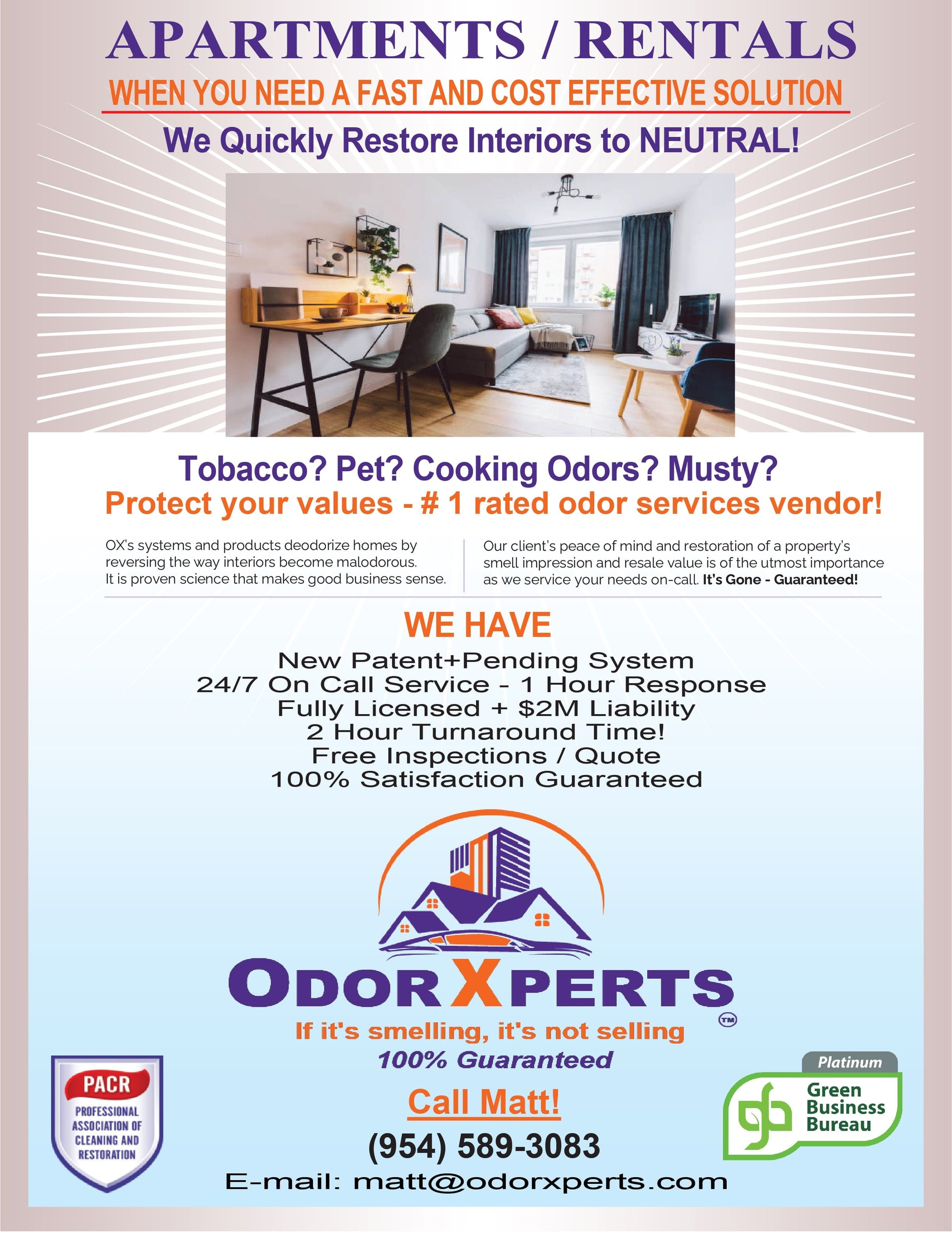 OdorXperts apartments and rentals flyer